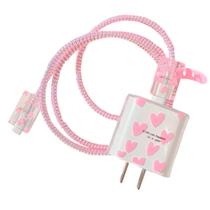 Kit Protetor De Cabo E Carregador Capa Celular Coração Rosa Kit Protetor De Cabo E Carregador Capa Celular Coração Rosa