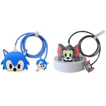 Kit Protetor De Cabo Usb E Capa Carregador Celular Tom jerry E Sonic Kit Protetor De Cabo Usb E Capa Carregador Celular Tom jerry E Sonic