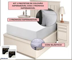 Kit Protetor De Colchão Queen Impermeável Com 2 Fronhas Impermeável Com Elástico Ortobom Fácil Lavagem Sem Barulho Original 3 Peças