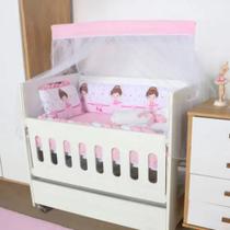Kit Protetor de Mini Berço Bebê Menino e Menina 10 Peças Com Trança e Lateral