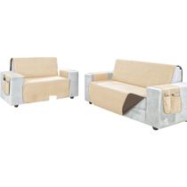 Kit protetor de sofá Lara 2 e 3 lugares impermeável dupla face Avelã/marrom