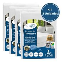 Kit Protetor de Travesseiro Impermeável Techlife Premium Algodão Lynel 4 Unidades