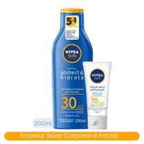 Kit Protetor Solar Corporal Hidratante 200ml FPS 30 + Filtro Solar Facial FPS 70 Toque Seco Oil Free Nivea Sun