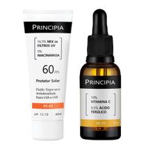 Kit Protetor Solar Facial Principia FPS 60 PS01 40ml e Sérum Principia VC-10 Vitamina C e Ácido Ferúlico 30ml