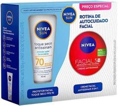 Kit Protetor Solar Facial Toque seco Antissinais FPS70 40ML + NIVEA Creme Facial Antissinais 100G