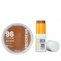 Kit Protetor Solar Pink Cheeks - Pro Stick Pro40 Multifuncional com Cor + Pro Cream FPS96 para Pele Preta Clara