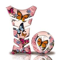 Kit Protetor Tanque Adesivo Moto Honda Borboleta Rosa Até 2016 Kit Protetor Tanque Adesivo Moto Honda Borboleta Rosa Até 2016