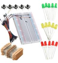 Kit Protoboard 400 Pontos 100 Resistores 15 Leds 5 Botôes 65 Jumpers Arduino Raspberry Pi