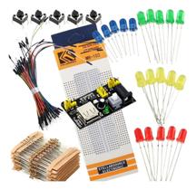 Kit Protoboard 830 Pontos Módulo Fonte 12v Resistoes Leds Difuso Vermelho Azul Amarelo Verde