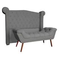Kit Provença Cabeceira De Cama Box e Calçadeira Baú Casal 140 cm Veludo Cinza Sj Móveis e Decoração