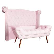 Kit Provença Cabeceira De Cama Box e Calçadeira Baú Casal Queen 160 cm Veludo Rosa Claro Sj Móveis e Decoração
