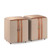 Kit Puf Banqueta Quadrado Linho e Couro - Domus cor Bege