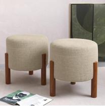 Kit Puf,Puff Sala Redondo Thor Cores Bege ou Cinza Pés Palitos Madeira Maciça Luxo Kit Puf,Puff Sala Redondo Thor Cores Bege ou Cinza Pés Palitos Madeira Maciça Luxo