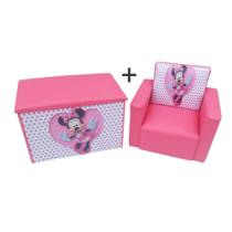 Kit Puff Bau Porta brinquedos+ sofá infantil criança Minie Rosa