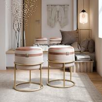 Kit Puff Beje Minimalista material sintético e Linho com Estrutura de Ferro 45x32 2 Unidades Dallas