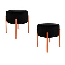 Kit Puff de Luxo Para Quarto Suede Preto Base Metálica Cobre - Vallisa Decor
