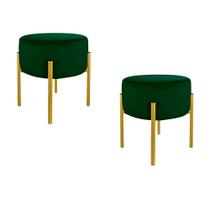 Kit Puff de Luxo Para Quarto Suede Verde Base Metálica Dourada - Vallisa Decor