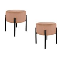 Kit Puff Decorativo Base Metálica Preta Suede Cappuccino - Vallisa Decor