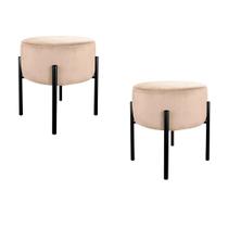 Kit Puff Decorativo Suede Bege Base Metálica Preta - Vallisa Decor