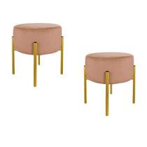 Kit Puff Decorativo Suede Cappuccino Base Metálica Dourada - Belliv Decor