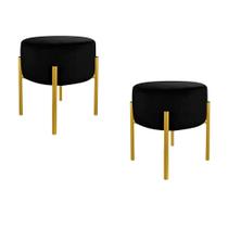 Kit Puff Decorativo Suede Preto Base Metálica Dourada - Belliv Decor