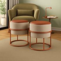 kIT Puff Iron Couro E Linho Bege Base Argola De Ferro Cobre kIT Puff Iron Couro E Linho Bege Base Argola De Ferro Cobre