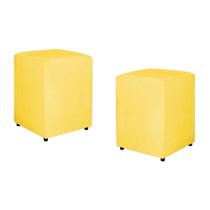 Kit Puff Quadrado Para Escritório Veludo Amarelo - Vallisa Decor