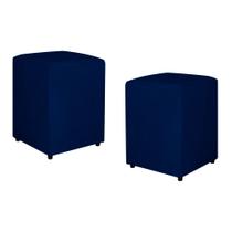 Kit Puff Quadrado Para Sala Veludo Azul Marinho - Belliv Decor Kit Puff Quadrado Para Sala Veludo Azul Marinho - Belliv Decor