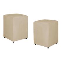 Kit Puff Quadrado Para Sala Veludo Bege - Vallisa Decor Kit Puff Quadrado Para Sala Veludo Bege - Vallisa Decor