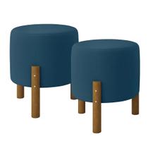 Kit puff redondo charmy com pés palito azul suede Kit puff redondo charmy com pés palito azul suede