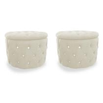 Kit Puff Redondo Classico Capitonê Suede Bege - DS Estofados