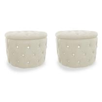 Kit Puff Redondo Classico Capitonê Suede Bege - DS Estofados