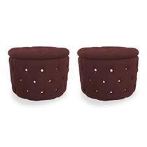 Kit Puff Redondo Classico Capitonê Suede Bordô - DS Estofados