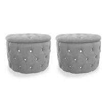 Kit Puff Redondo Classico Capitonê Suede Cinza - DS Estofados