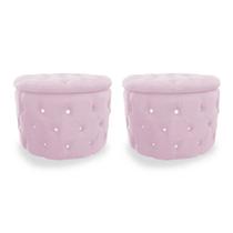 Kit Puff Redondo Classico Capitonê Suede Rosa - DS Estofados