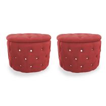 Kit Puff Redondo Classico Capitonê Suede Vermelho - DS Estofados