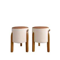 Kit Puff Redondo Couro Decorativo Bege Kit Puff Redondo Couro Decorativo Bege