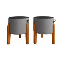 Kit Puff Redondo Couro Preto/Cinza Kit Puff Redondo Couro Preto/Cinza