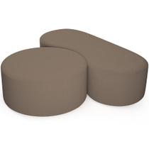 Kit Puff Redondo Lola e Puff Recamier Orgânico Orbit W01 Bouclê Bege - Lyam Decor