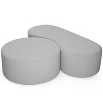 Kit Puff Redondo Lola e Puff Recamier Orgânico Orbit W01 Bouclê Cinza - Lyam Decor Kit Puff Redondo Lola e Puff Recamier Orgânico Orbit W01 Bouclê Cinza - Lyam Decor