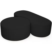 Kit Puff Redondo Lola e Puff Recamier Orgânico Orbit W01 Bouclê Preto - Lyam Decor Kit Puff Redondo Lola e Puff Recamier Orgânico Orbit W01 Bouclê Preto - Lyam Decor