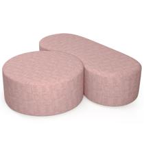 Kit Puff Redondo Lola e Puff Recamier Orgânico Orbit W01 Linho Rosa - Lyam Decor