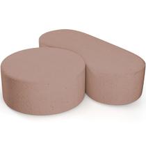 Kit Puff Redondo Lola e Puff Recamier Orgânico Orbit W01 Linho Rosê - Lyam Decor