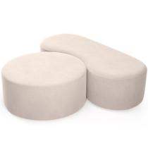 Kit Puff Redondo Lola e Puff Recamier Orgânico Orbit W01 Suede Bege - Lyam Decor Kit Puff Redondo Lola e Puff Recamier Orgânico Orbit W01 Suede Bege - Lyam Decor