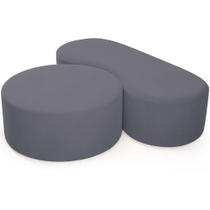 Kit Puff Redondo Lola e Puff Recamier Orgânico Orbit W01 Suede Cinza - Lyam Decor