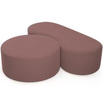 Kit Puff Redondo Lola e Puff Recamier Orgânico Orbit W01 Suede Rosê - Lyam Decor Kit Puff Redondo Lola e Puff Recamier Orgânico Orbit W01 Suede Rosê - Lyam Decor
