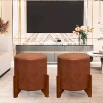 kit Puff Redondo Luxo Decorativo Charme com Pés de madeira Corano Camel kit Puff Redondo Luxo Decorativo Charme com Pés de madeira Corano Camel