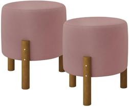 kit Puff Redondo Luxo Decorativo Charme com Pés de madeira suede rose