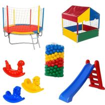Kit Pula Pula 2,30m Piscina de Bolinhas Completa Escorregador Grande 3 Gangorras 1 Lugar