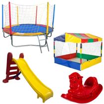 Kit Pula Pula 2,30m Piscina de Bolinhas Quadrada 1,50m Escorregador Médio Gangorra 1 Lugar